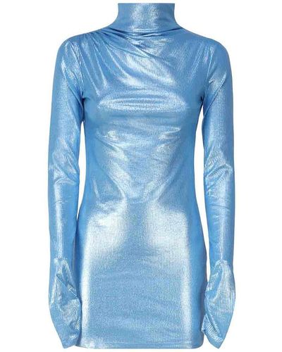ANDAMANE High Neck Dress With Neckline - Blue