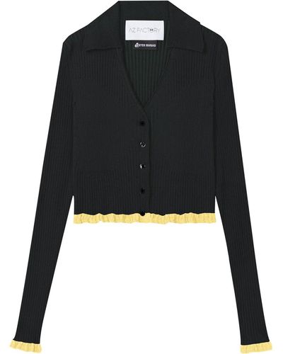 AZ FACTORY Shirt Collar Cropped Cardigan - Black