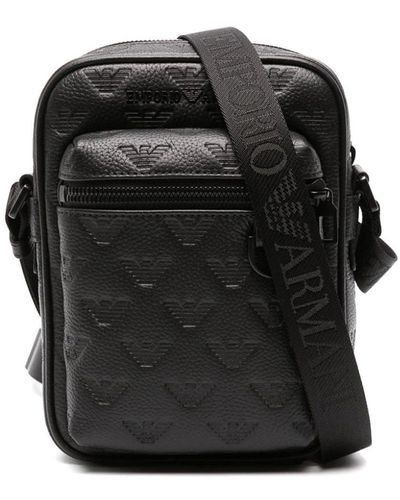 Emporio Armani Logo Leather Crossbody Bag - Black