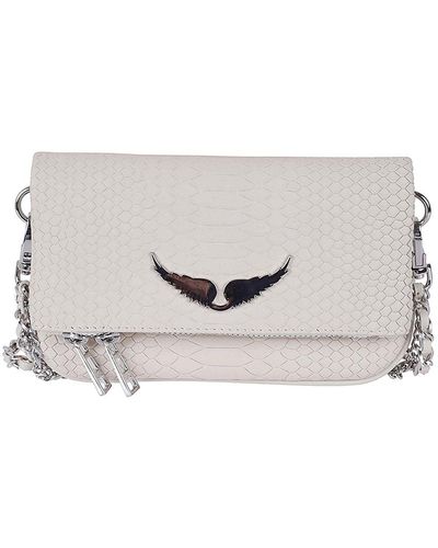 Zadig & Voltaire Reptile Print Leather Clutch Bag - White