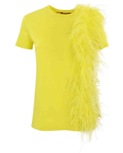 Max Mara Studio Cotton T-shirt With Feathers - Yellow