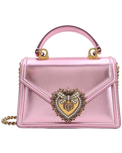 Dolce & Gabbana Leather Handbag With Metal Detail - Pink