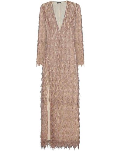 Tom Ford Fringes Embroidery Dress - Natural