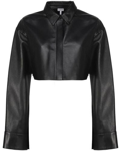 Loewe Crop-top Shirt In Leather - Black
