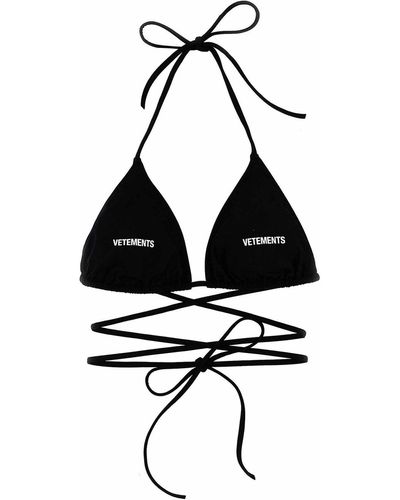 Vetements Bikini Top Stretch 'logo' Print - Black