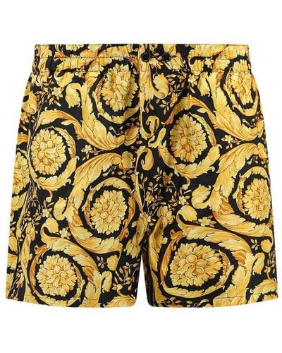 Versace Silk Pyjama Shorts With Barocco Print - Yellow