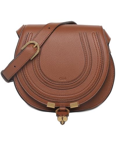Chloé Hammered Leather Bag With Stitching - Brown