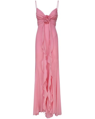 Blumarine Long Silk Dress With Draping - Pink