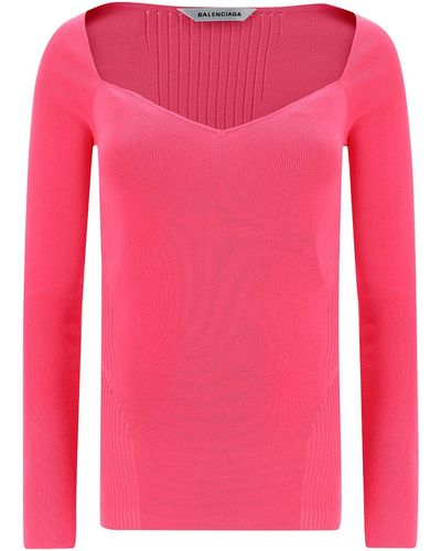 Balenciaga Sweetheart Neck Sweater - Pink