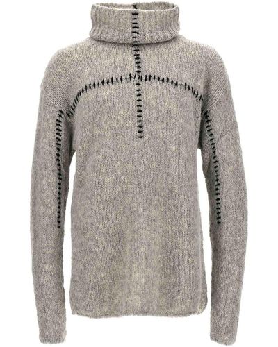 Thom Krom Contrast Embroidery Sweater - Gray