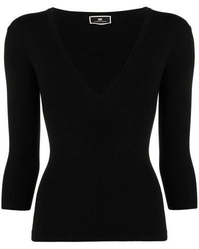 Elisabetta Franchi Three-quarter Sleeved Knit Sweater - Black