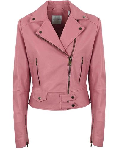 Pinko Black Leather Jacket - Pink