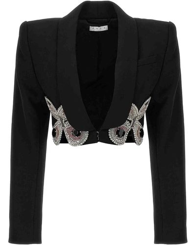 Area Blazer Embroidered Butterfly Cropped - Black