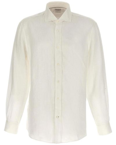 Brunello Cucinelli Linen Shirt Button - White