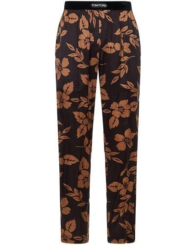 Tom Ford Stretch Silk Pajama Pants - Brown