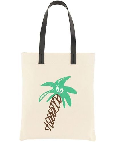 Palm Angels Cotton Canvas Shopping Bag - White