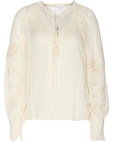 Patrizia Pepe Embroidered Blouse With Sheer Effect - Natural