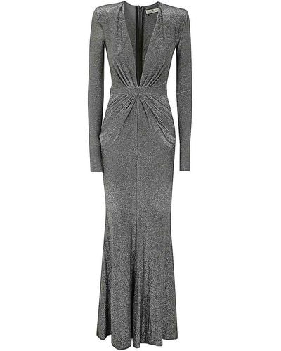 Elisabetta Franchi Long Dress With Side Drape - Grey