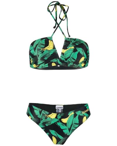 Ganni Recycled Printed Bikini Top + Slip - Green