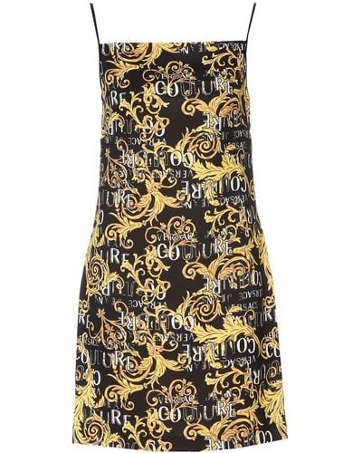 Versace Jeans Couture Mini Dress With Printed Logo And Straps - Black