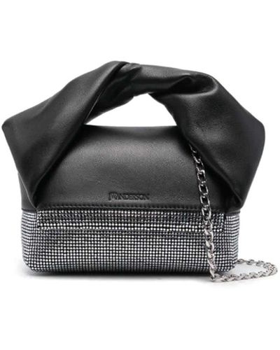 JW Anderson Twister Midi Bag With Crystals - Black