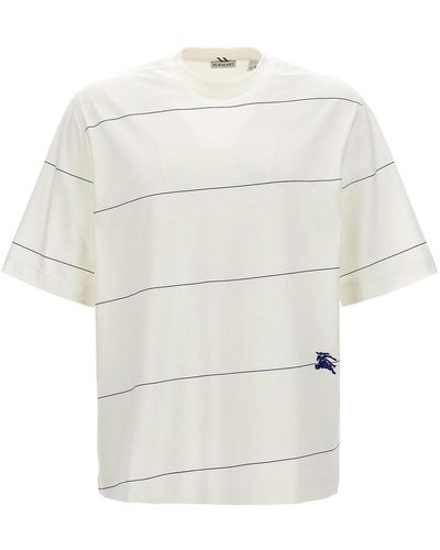 Burberry Logo Embroidery Striped T-shirt - White