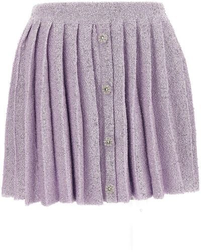 Self-Portrait Lilac Sequin Pleated Knit Skirt - Purple
