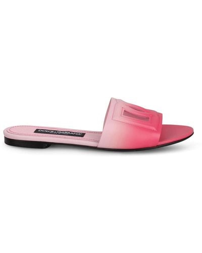 Dolce & Gabbana Leather Slide With Dg Logo - Pink