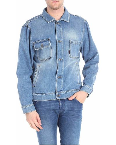 Moschino Denim Jacket With Logo Embroidery - Blue