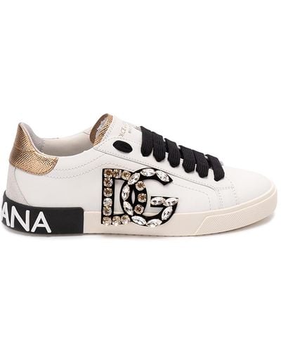 Dolce & Gabbana Leather Vintage Trainers With Dg Logo - Natural