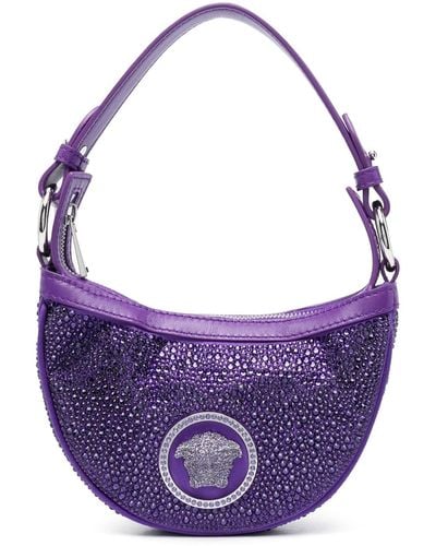 Versace Repeat Crystal-embellished Shoulder Bag - Purple