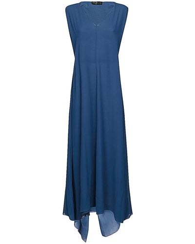 Cortana V-neck Long Silk Dress - Blue