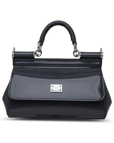 Dolce & Gabbana Small Sicily Bag In Anthracite Patent Leather - Blue