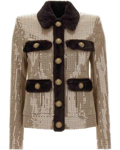 Balmain Faux Fur Sequin Jacket - Brown