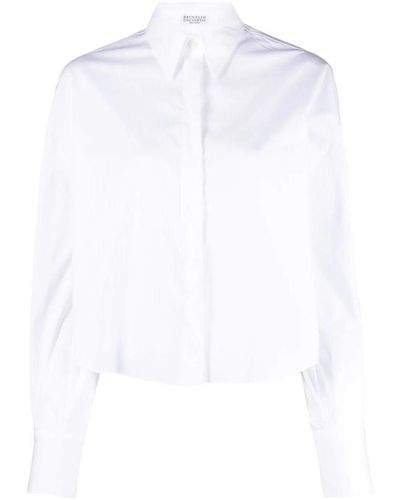 Brunello Cucinelli Shirt With Shiny Collar Trim - White