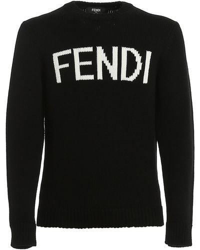 Fendi Logo Intarsia Wool Jumper - Black