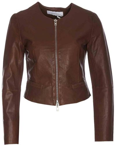 Bully Leather Jacket Frontal Zip Closure - Brown