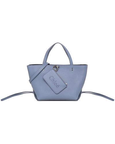 Chloé Hammered Leather Bag With Strins And Cover - Blue