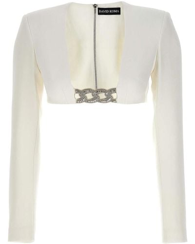 David Koma Top 3d Crystsal Chain And Square Neck - White