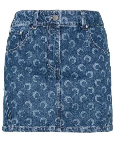 Marine Serre Moon Print Denim Mini Skirt - Blue