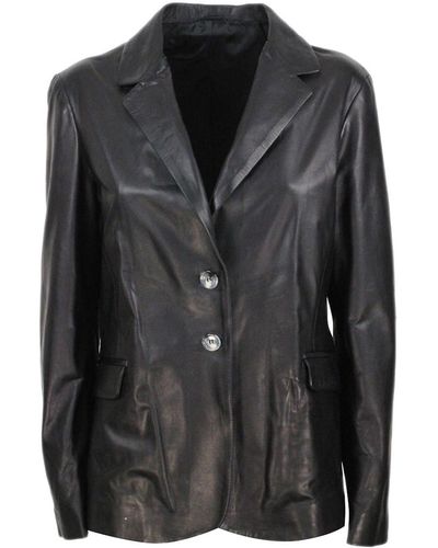 Barba Napoli Leather Blazer - Black