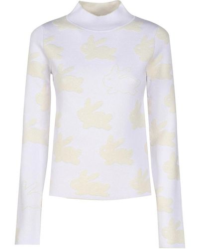 JW Anderson Turtleneck Jumper With All-over Rabbit Motif - White