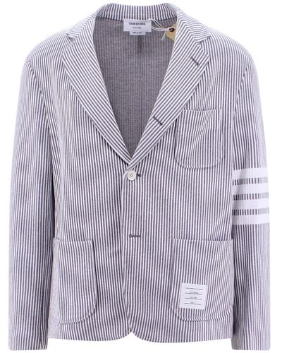 Thom Browne Cotton Jacket With Iconic Patch On The Front - Purple