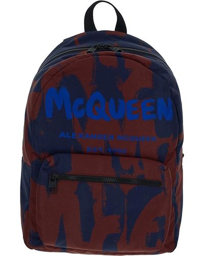 Alexander McQueen Backpack In Printed Nylon - Blue