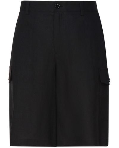 Dolce & Gabbana Linen Cargo Shorts With Plaque - Black
