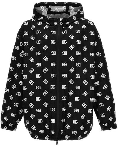 Dolce & Gabbana Logo Print Hooded Jacket - Black