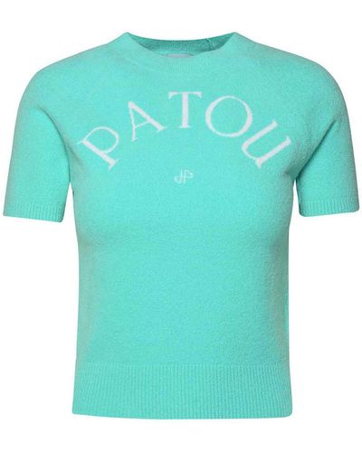 Patou Teal Cotton Blend Sweater - Blue
