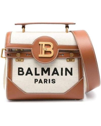 Balmain Cognac Brown Signature Bag - White