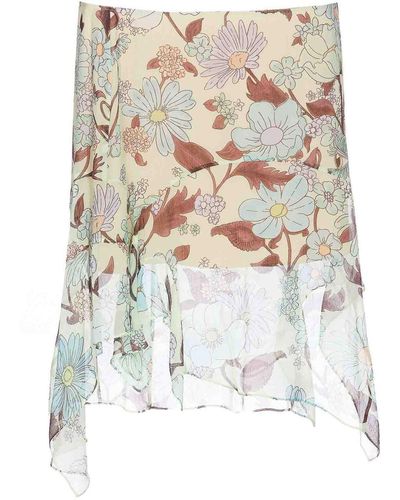 Stella McCartney Silk Skirt Lady Garden Print - White