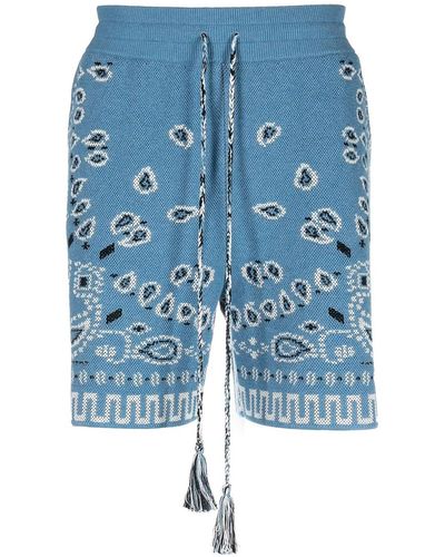 Alanui Cotton Piqué Bandana Shorts With Culisse - Blue